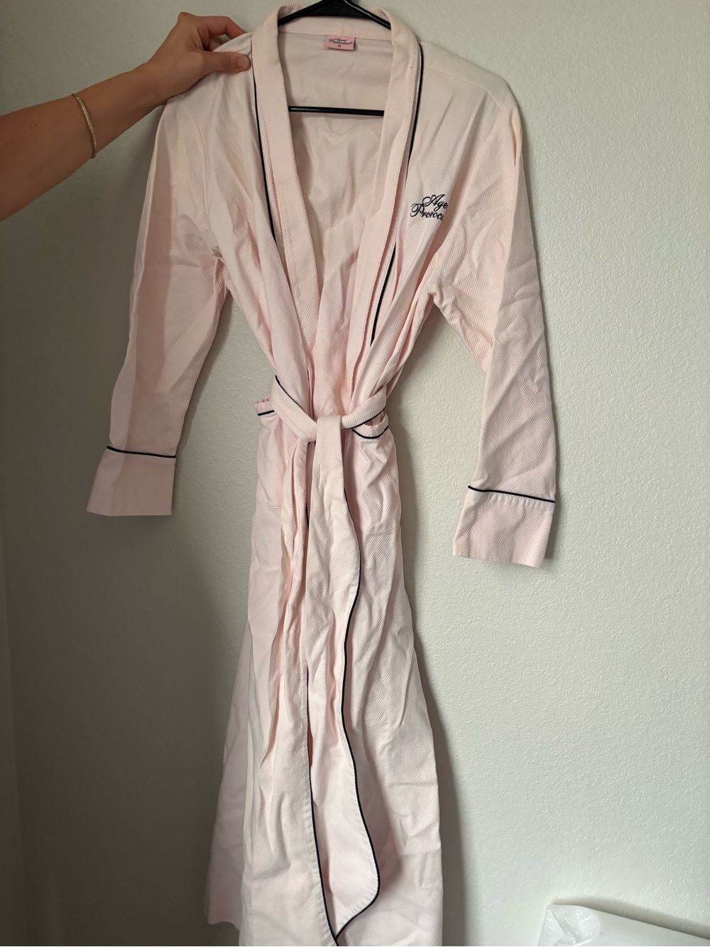 Agent Provocateur Pale Pink Robe with Black Piping